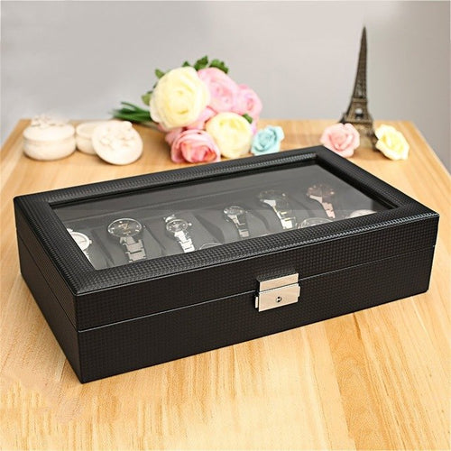 Load image into Gallery viewer, 12 Slot Luxury Carbon Fiber Watch Box Black

