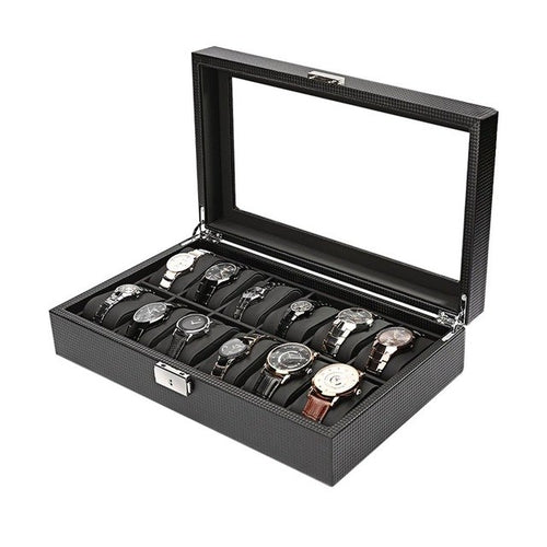Load image into Gallery viewer, 12 Slot Luxury Carbon Fiber Watch Box Black
